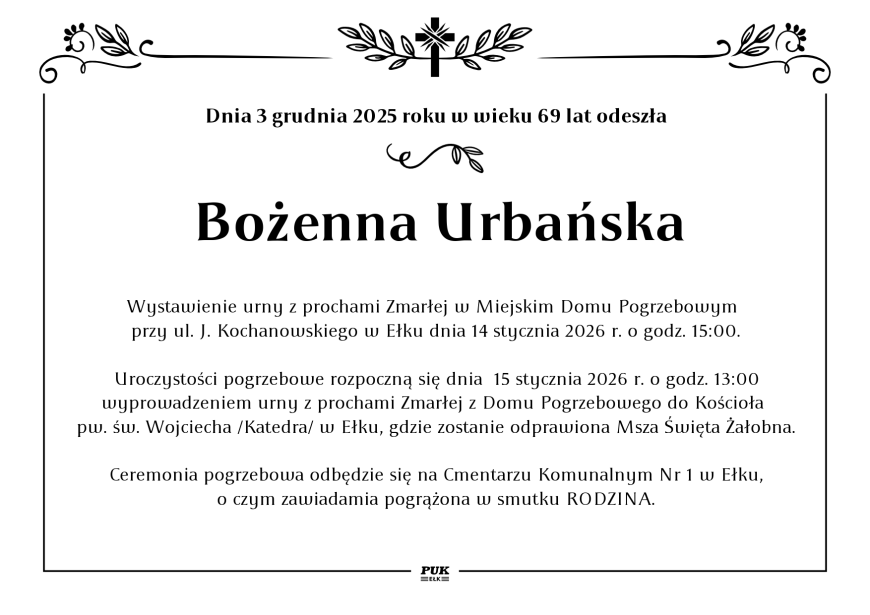 Bożenna Urbańska - nekrolog
